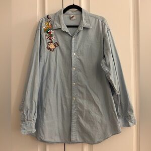 Looney Tunes Embroidered 90s Denim Button Down